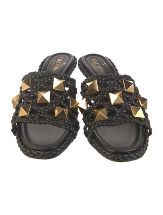 Valentino Rockstud Accents Leather Slides