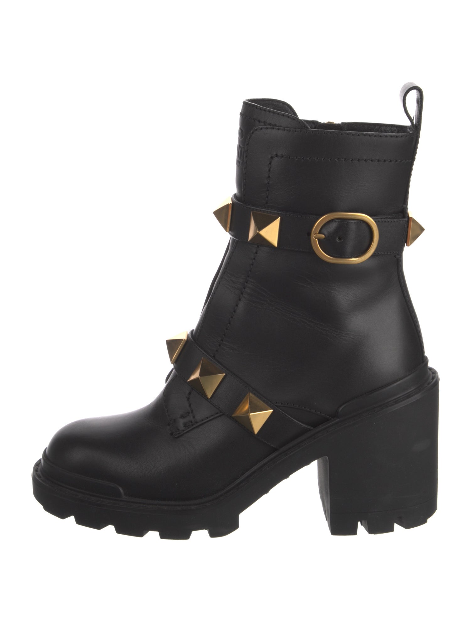 Valentino Rockstud Accents Leather Combat Boots