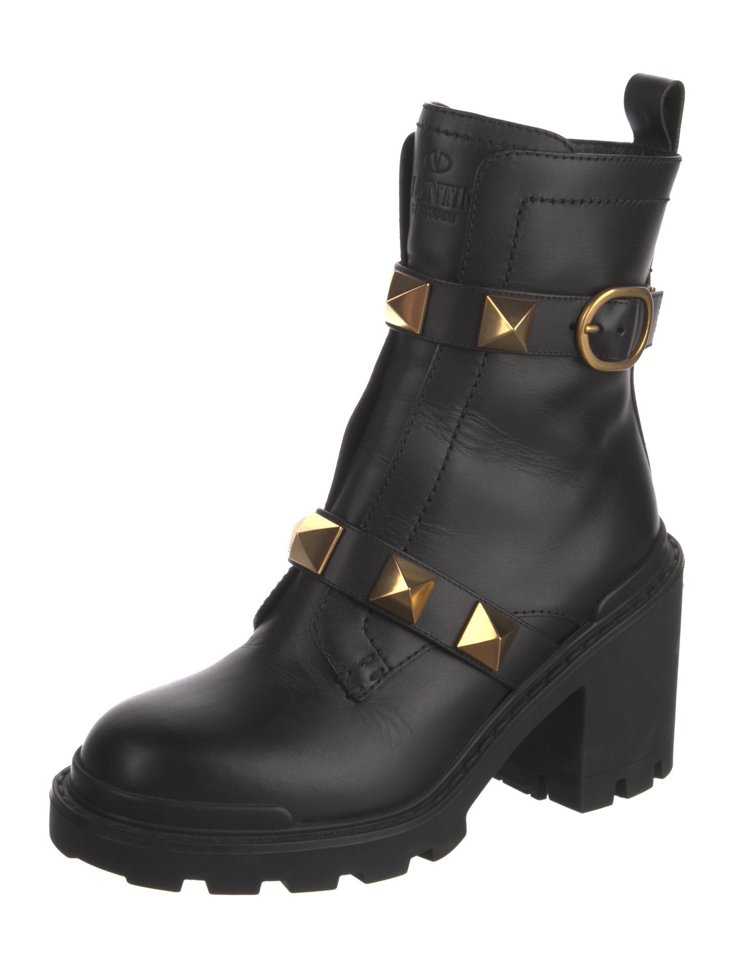 Valentino Rockstud Accents Leather Combat Boots