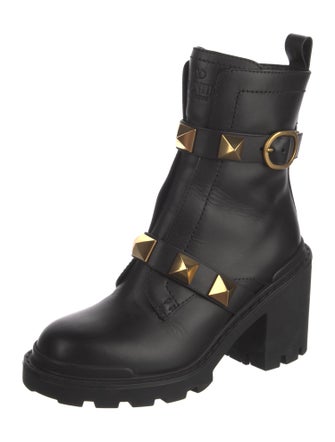 Valentino Rockstud Accents Leather Combat Boots