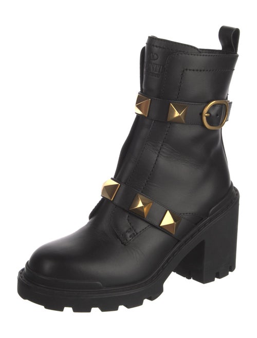 Valentino Rockstud Accents Leather Combat Boots