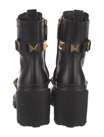 Valentino Rockstud Accents Leather Combat Boots