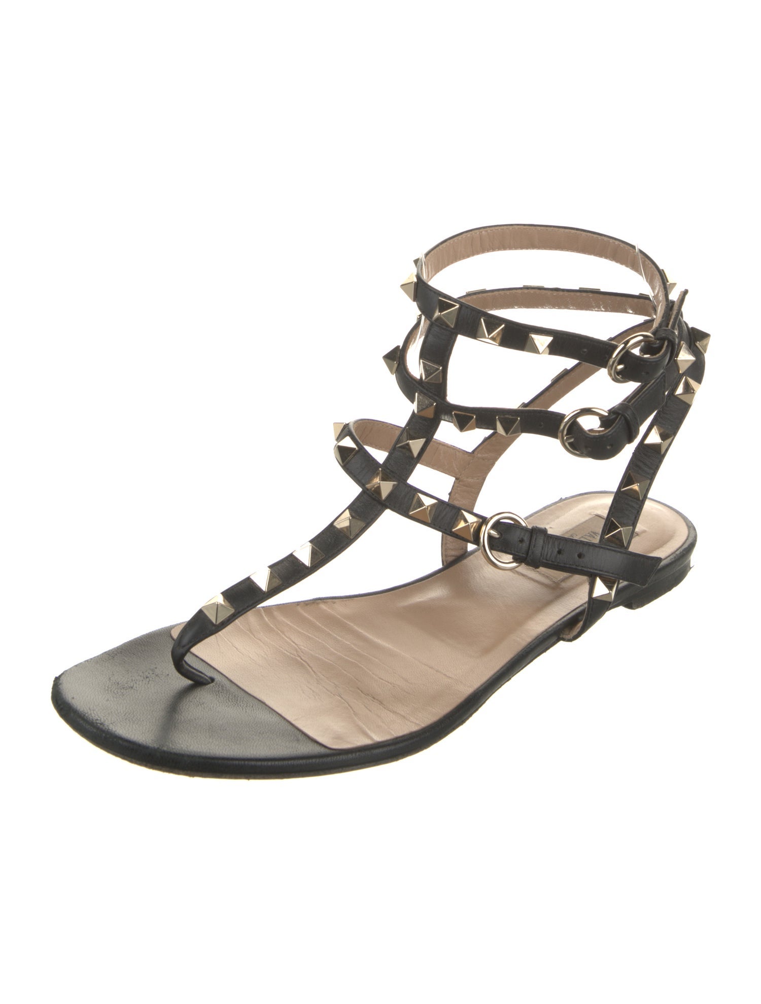 Valentino Rockstud Accents Leather Gladiator Sandals