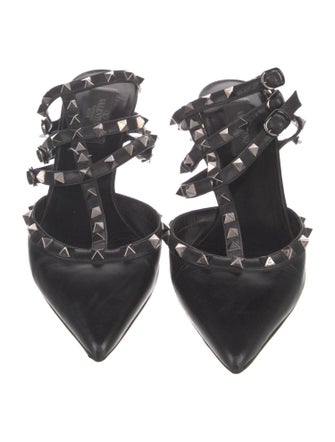 Valentino Rockstud Accents Leather Slingback Pumps