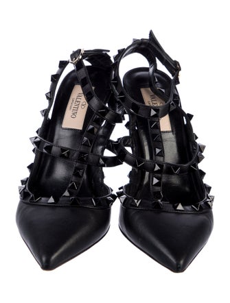 Valentino Rockstud Accents Leather T-Strap Pumps