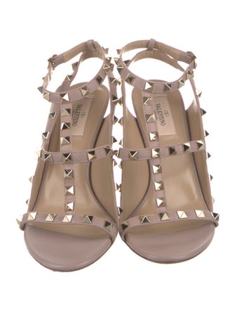 Valentino Rockstud Accents Patent Leather T-Strap Sandals