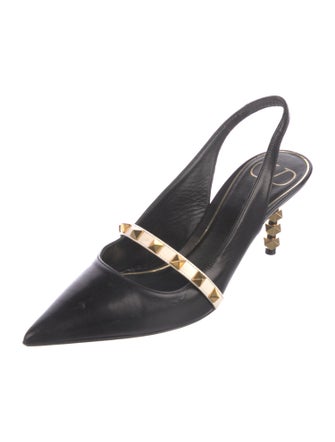 Valentino Rockstud Accents Leather Slingback Pumps