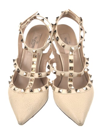 Valentino Rockstud Accents Leather T-Strap Pumps