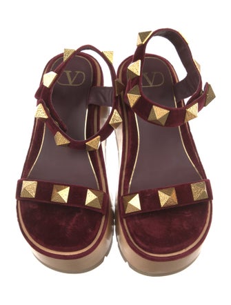 Valentino Rockstud Accents Velvet Sandals
