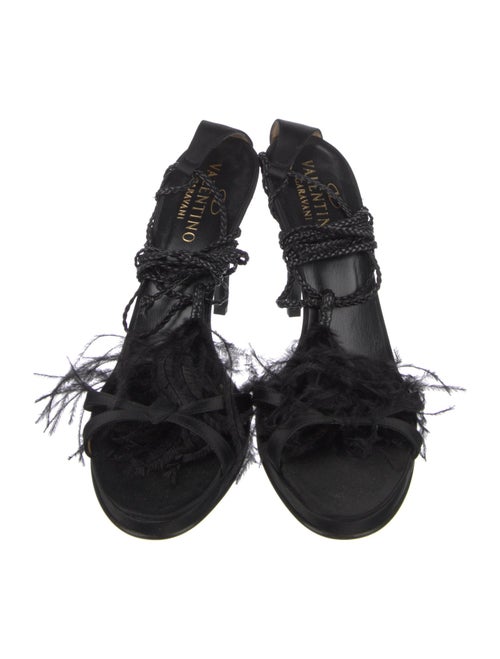 Valentino Satin Feather Trim Sandals