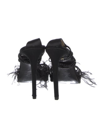 Valentino Satin Feather Trim Sandals