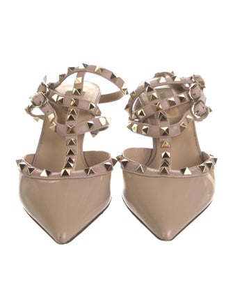 Valentino Rockstud Accents Patent Leather T-Strap Pumps