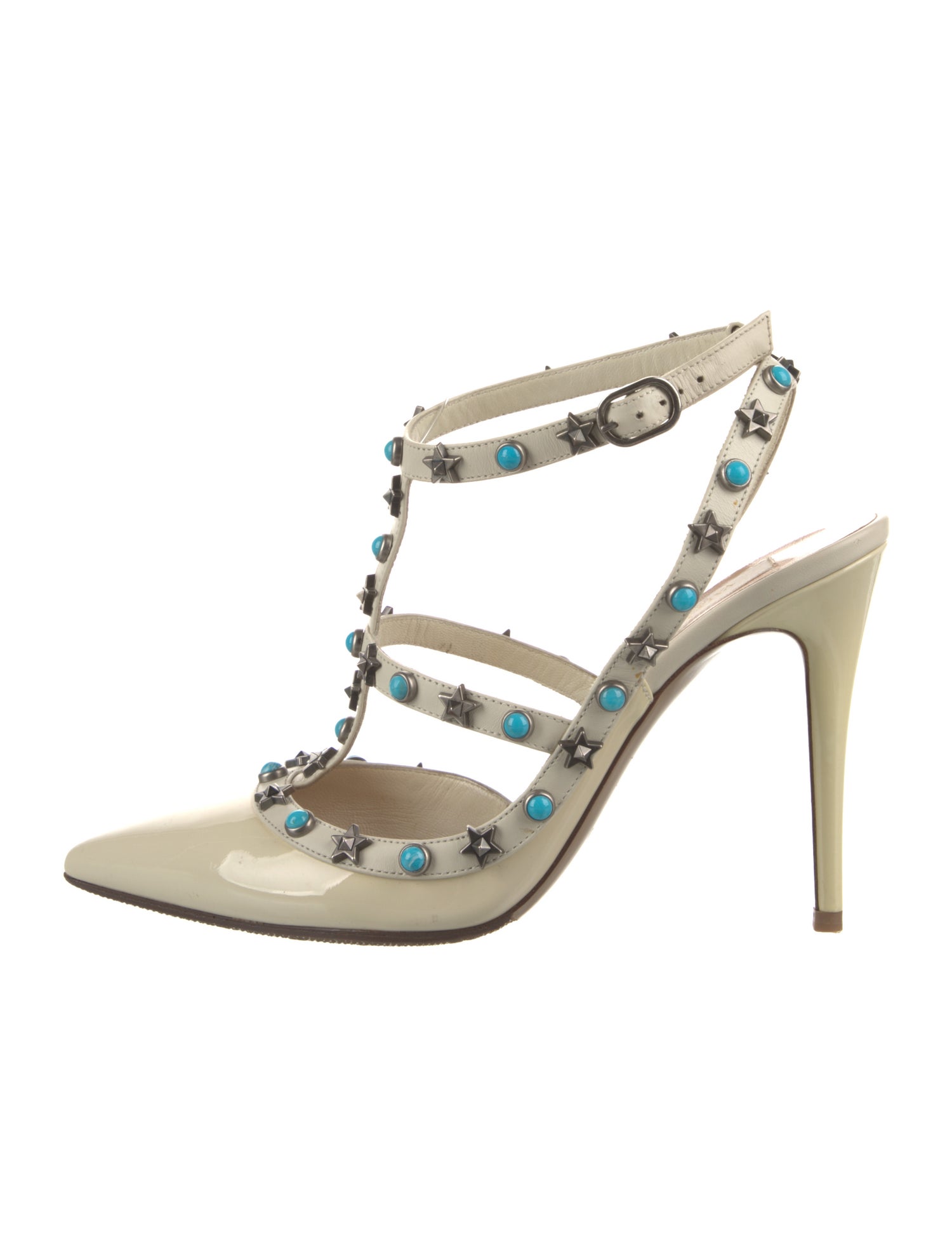 Valentino Rockstud Accents Patent Leather T-Strap Pumps