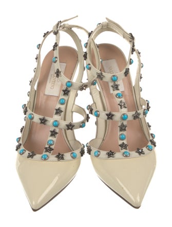 Valentino Rockstud Accents Patent Leather T-Strap Pumps