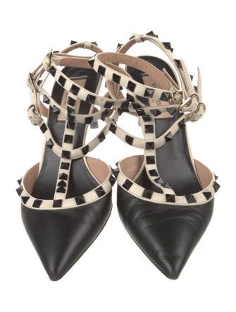 Valentino Rockstud Accents Leather T-Strap Pumps