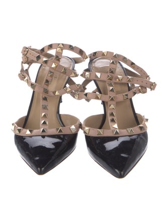 Valentino Rockstud Accents Patent Leather T-Strap Pumps
