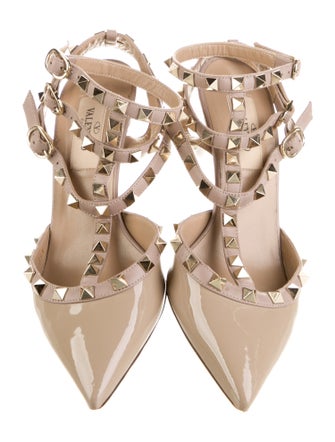 Valentino Rockstud Accents Patent Leather T-Strap Pumps
