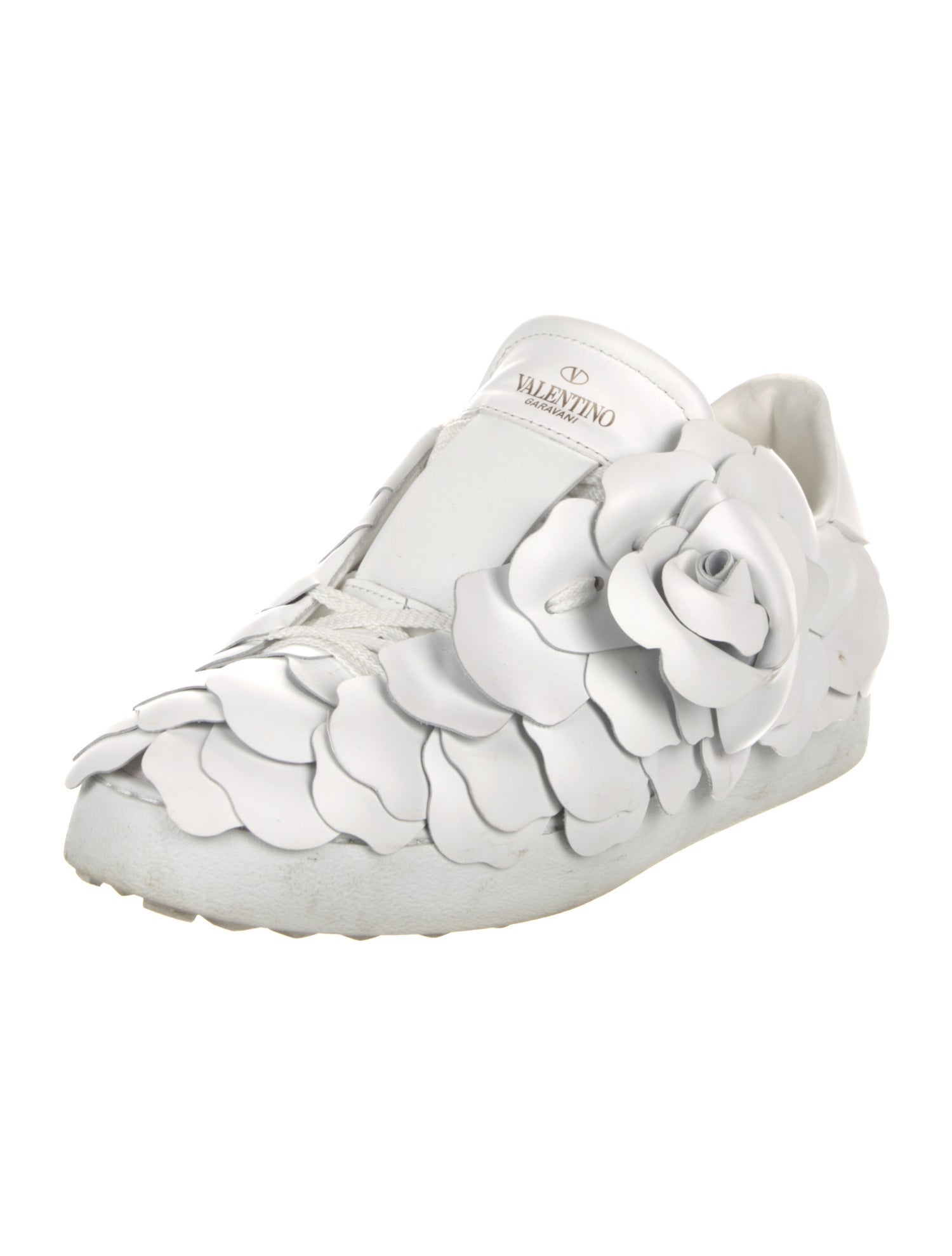 Valentino Leather Ruffle Embellishment Sneakers