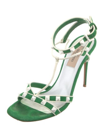 Valentino Rockstud Accents Suede T-Strap Sandals