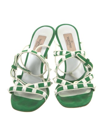 Valentino Rockstud Accents Suede T-Strap Sandals