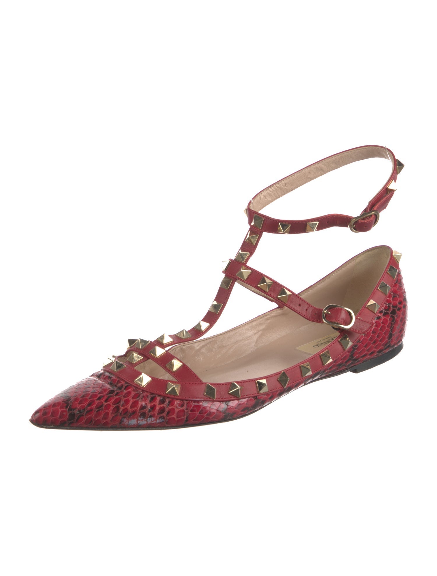 Valentino Rockstud Accents Embossed Leather Ballet Flats