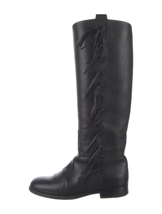 Valentino Leather Fringe Trim Accent Riding Boots
