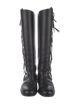Valentino Leather Fringe Trim Accent Riding Boots