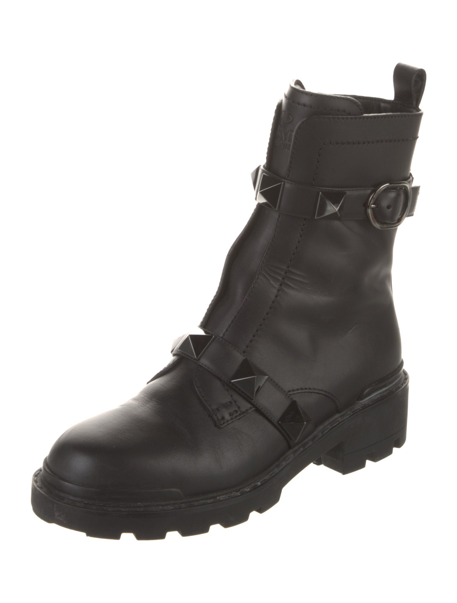 Valentino Rockstud Accents Leather Combat Boots