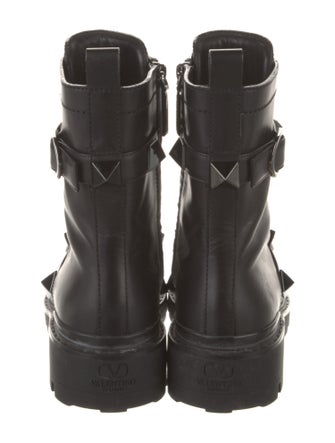 Valentino Rockstud Accents Leather Combat Boots