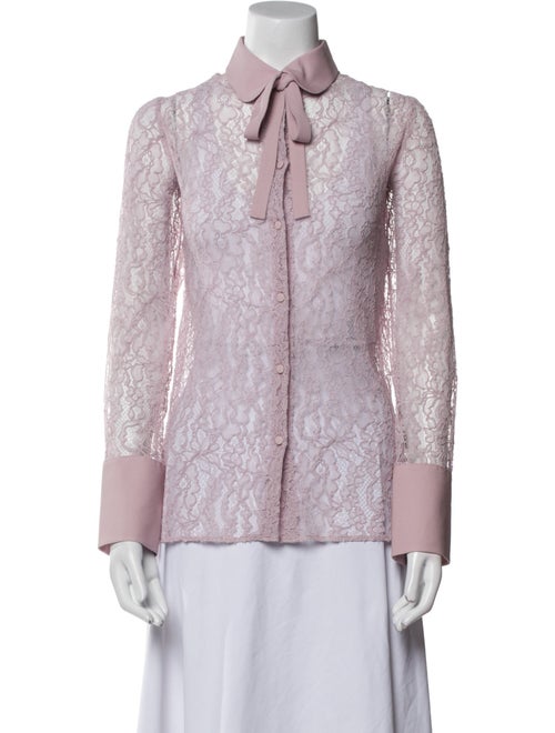 Valentino Lace Pattern Long Sleeve Button-Up Top