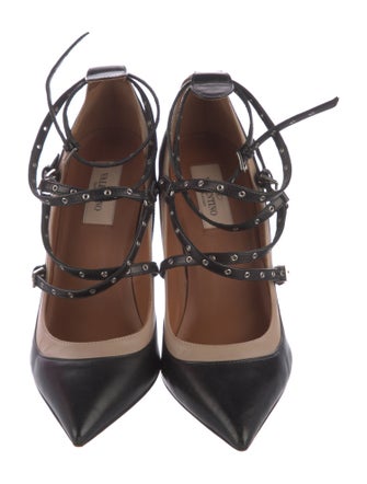 Valentino Leather Colorblock Pattern Pumps