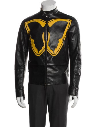 Valentino Lambskin Graphic Print Moto Jacket