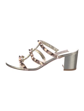 Valentino Rockstud Accents Leather T-Strap Sandals