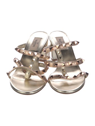Valentino Rockstud Accents Leather T-Strap Sandals