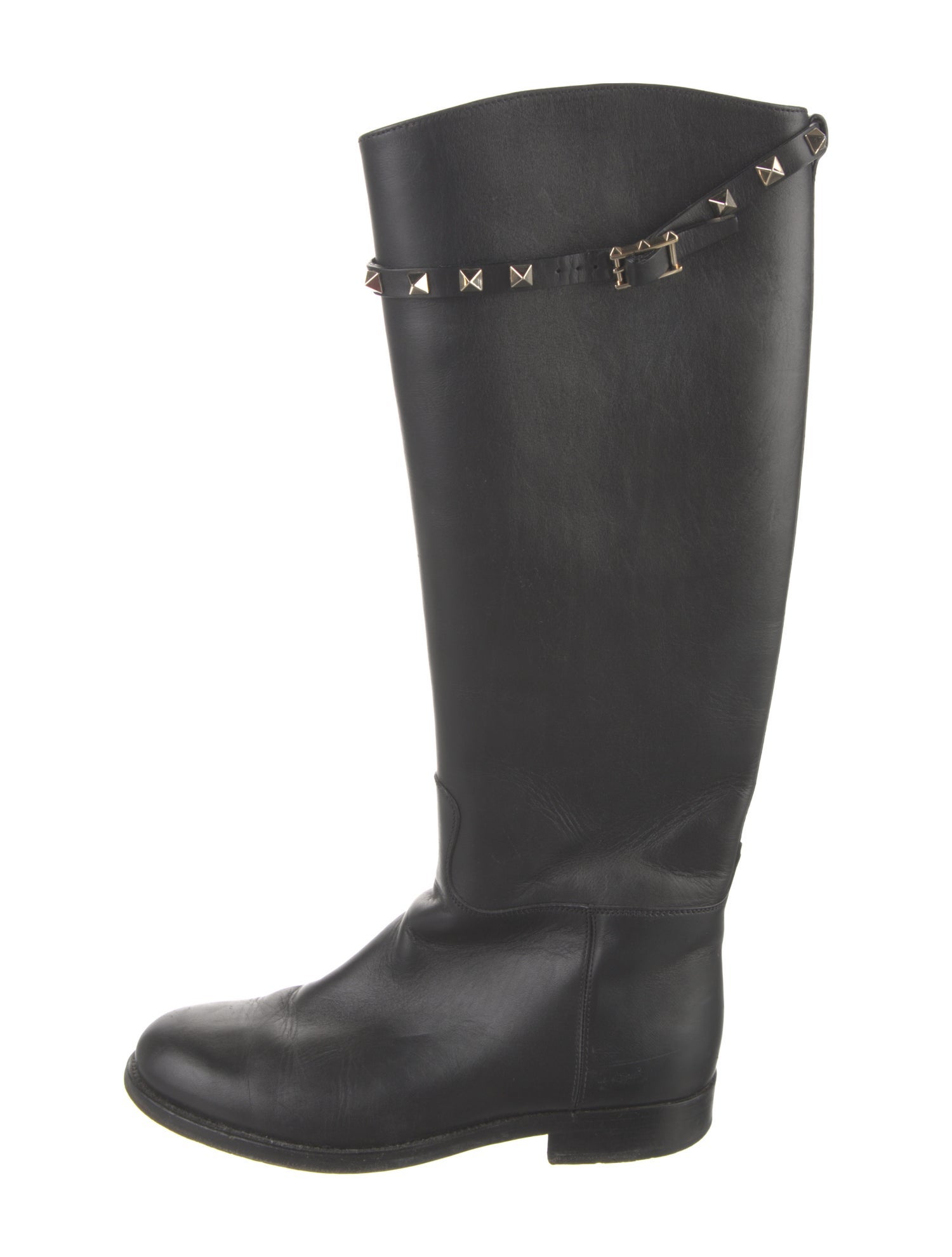 Valentino Rockstud Accents Leather Riding Boots