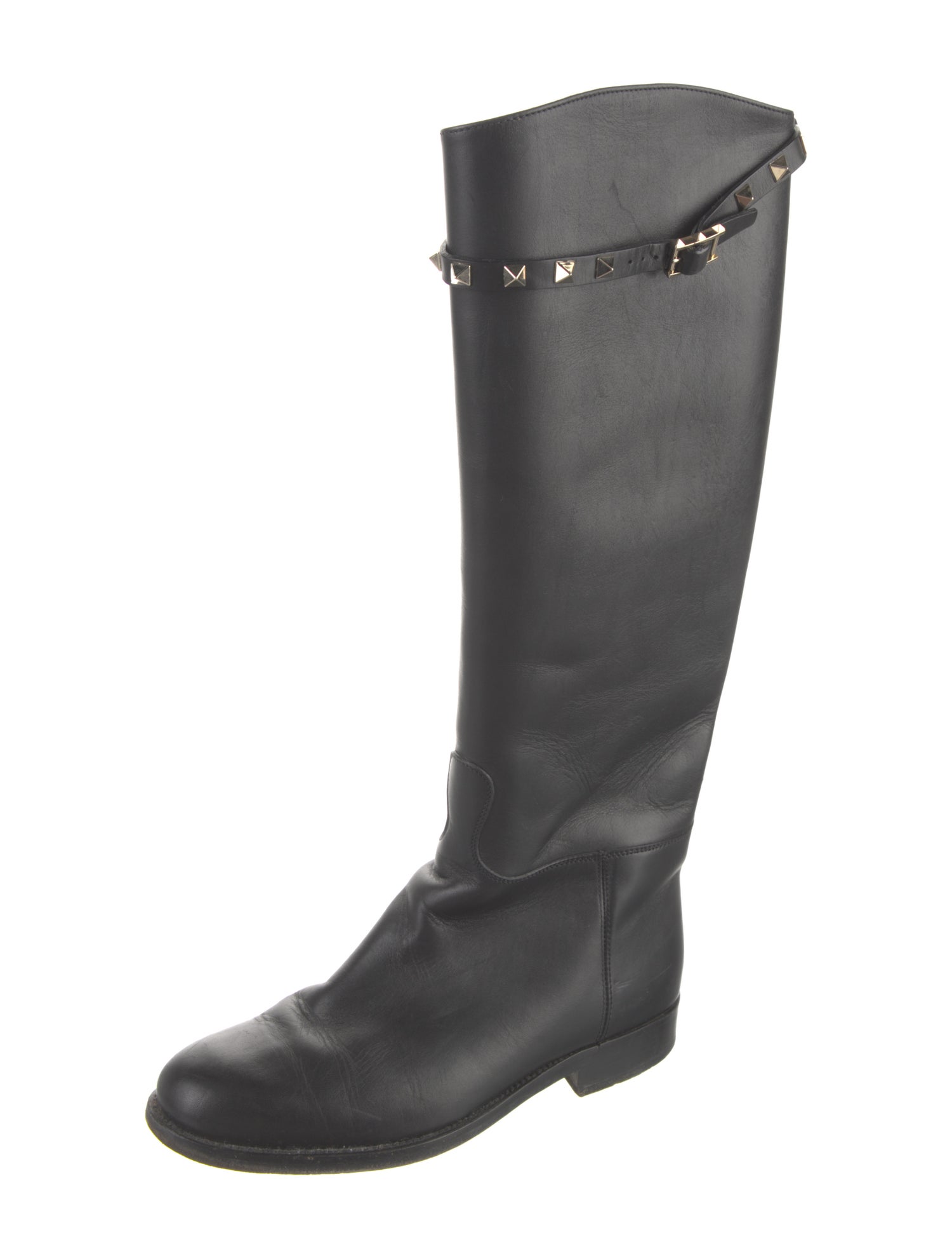 Valentino Rockstud Accents Leather Riding Boots