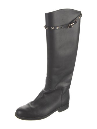 Valentino Rockstud Accents Leather Riding Boots