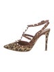 Valentino Rockstud Accents Ponyhair T-Strap Sandals