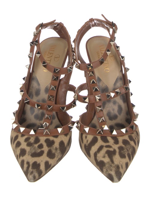 Valentino Rockstud Accents Ponyhair T-Strap Sandals