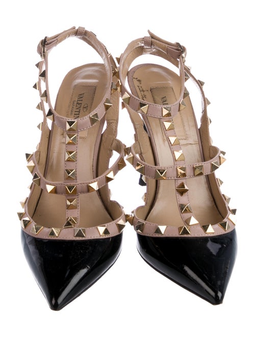 Valentino Rockstud Accents Patent Leather T-Strap Pumps