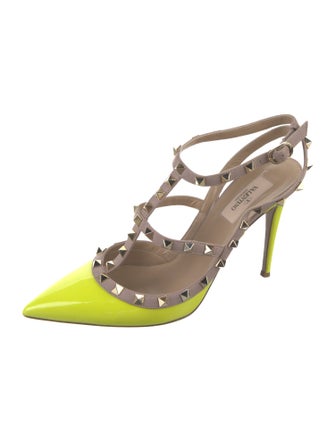 Valentino Rockstud Accents Patent Leather T-Strap Pumps