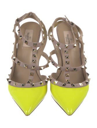 Valentino Rockstud Accents Patent Leather T-Strap Pumps