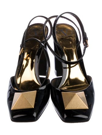Valentino Rockstud Accents Patent Leather Slingback Pumps