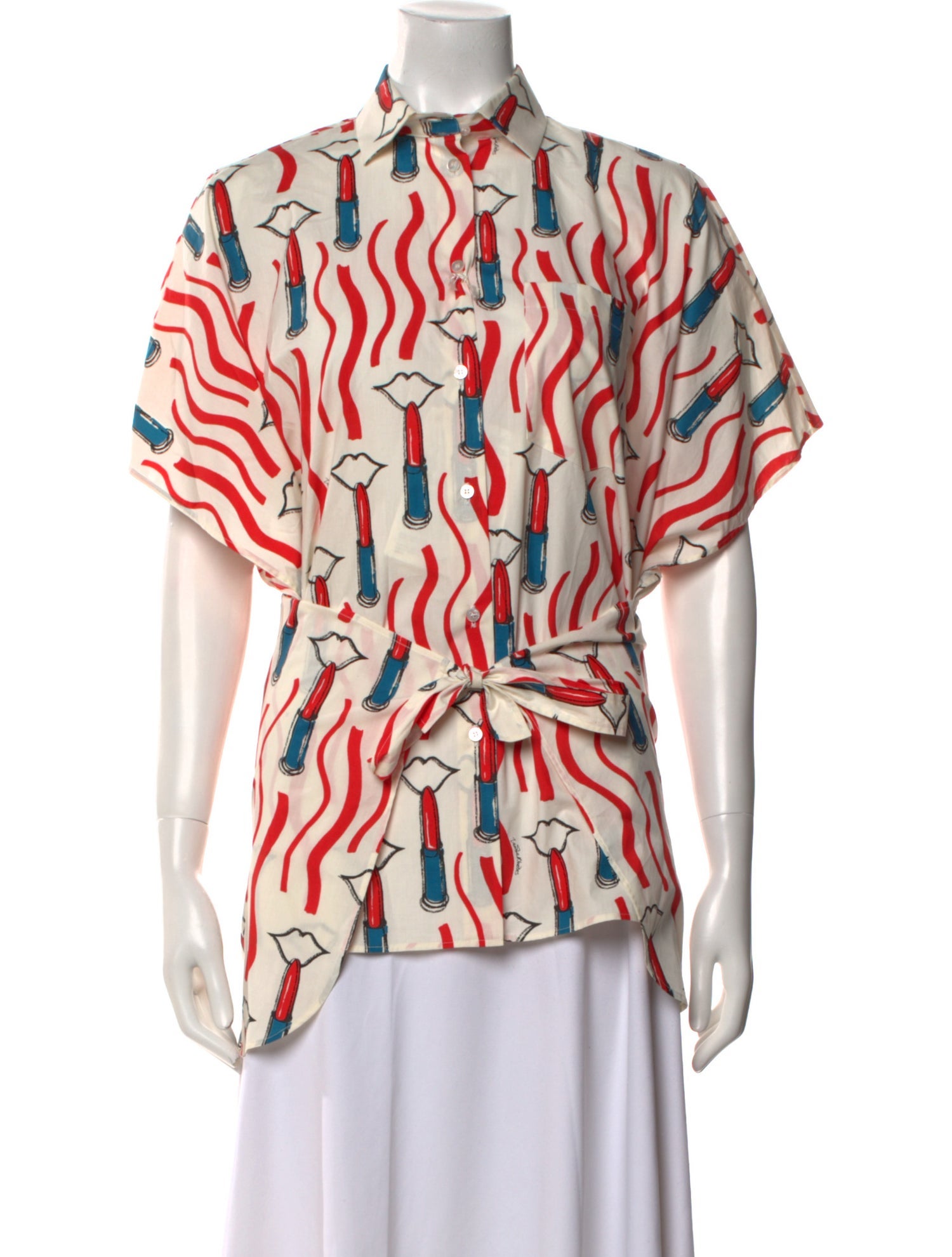 Valentino Printed Mock Neck Button-Up Top w/ Tags