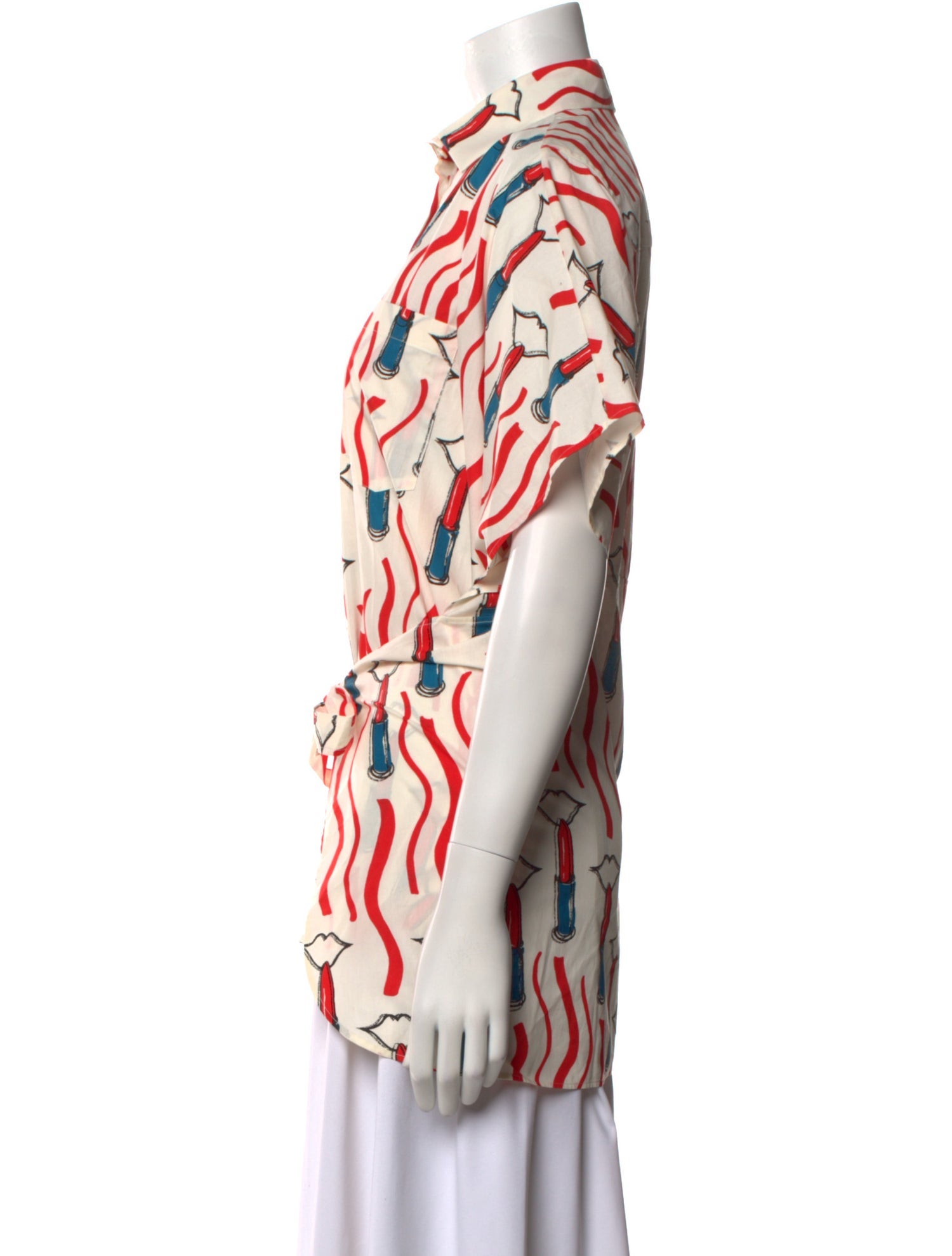 Valentino Printed Mock Neck Button-Up Top w/ Tags