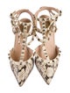 Valentino Rockstud Accents Snakeskin T-Strap Pumps