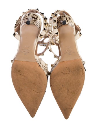 Valentino Rockstud Accents Snakeskin T-Strap Pumps