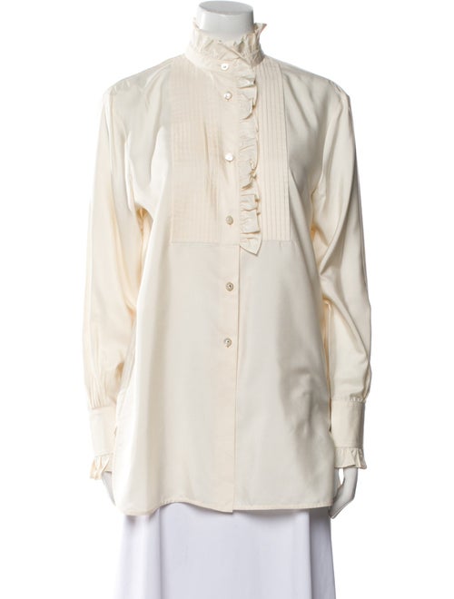 Valentino Mock Neck Long Sleeve Button-Up Top