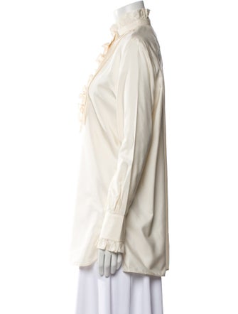 Valentino Mock Neck Long Sleeve Button-Up Top