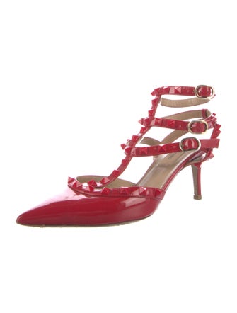 Valentino Rockstud Accents Patent Leather T-Strap Pumps